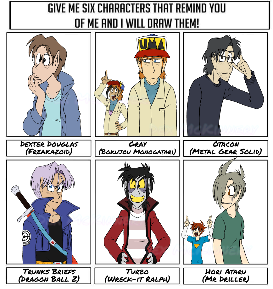 Dexter Douglas (Freakazoid), Gray and Kai (Bokujou Monogatari), Otacon (Metal Gear Solid), Trunks Briefs (Dragon Ball Z), Turbo (Wreck-it Ralph) and Ataru Hori and Wataru Hoshi (Mr Driller) (2021-02-24)