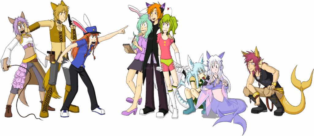 Art Trade of Lii, Axe, Crisment, Zaefis, Eterna, Mist and Candy for Hikarii (hikums) featuring Lahcrois and Keibom who belong to Tomoya (2012-08-26)