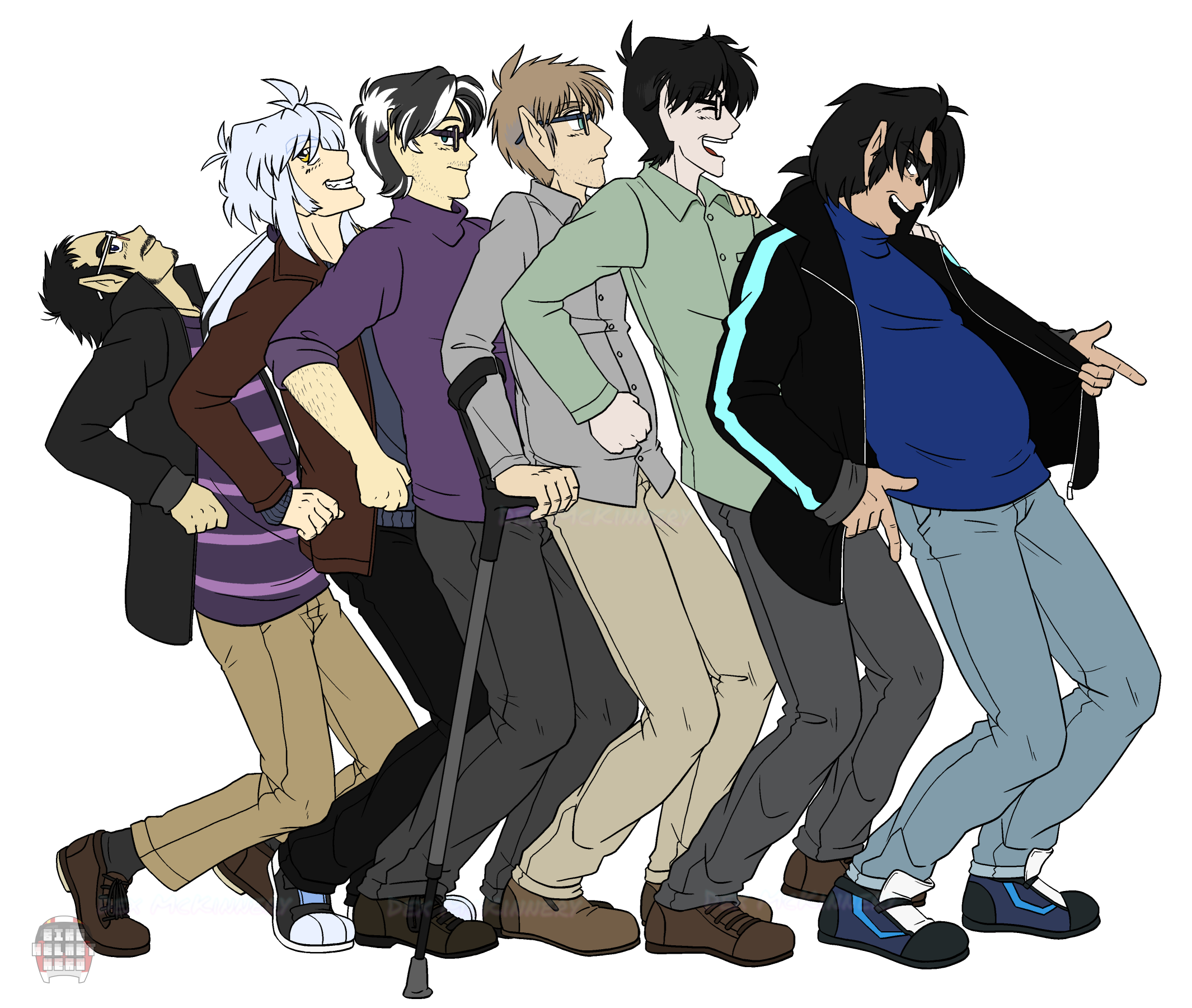 Yoji Maekawa, Toby Ryder, Gunnan Laguna, Neil Morrison, Scott Griffin and Alexander Causey in the poses from the single version album cover of "One Step Beyond..." by Madness. Set in story 2013. (2025-10-19)