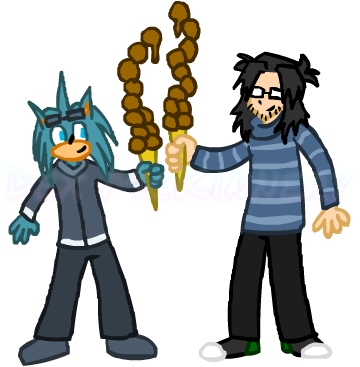 Crossover doodle art of my OC Hal McAvinue (Living Legend) and Rai's character, Murray Monterey for Raichu288 (2010-04-26)