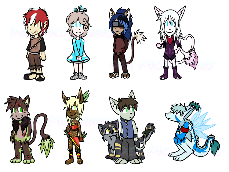 Birthday gift art chibis of a selection of Yomaru's OCs for Yomaru (2013-03-22)